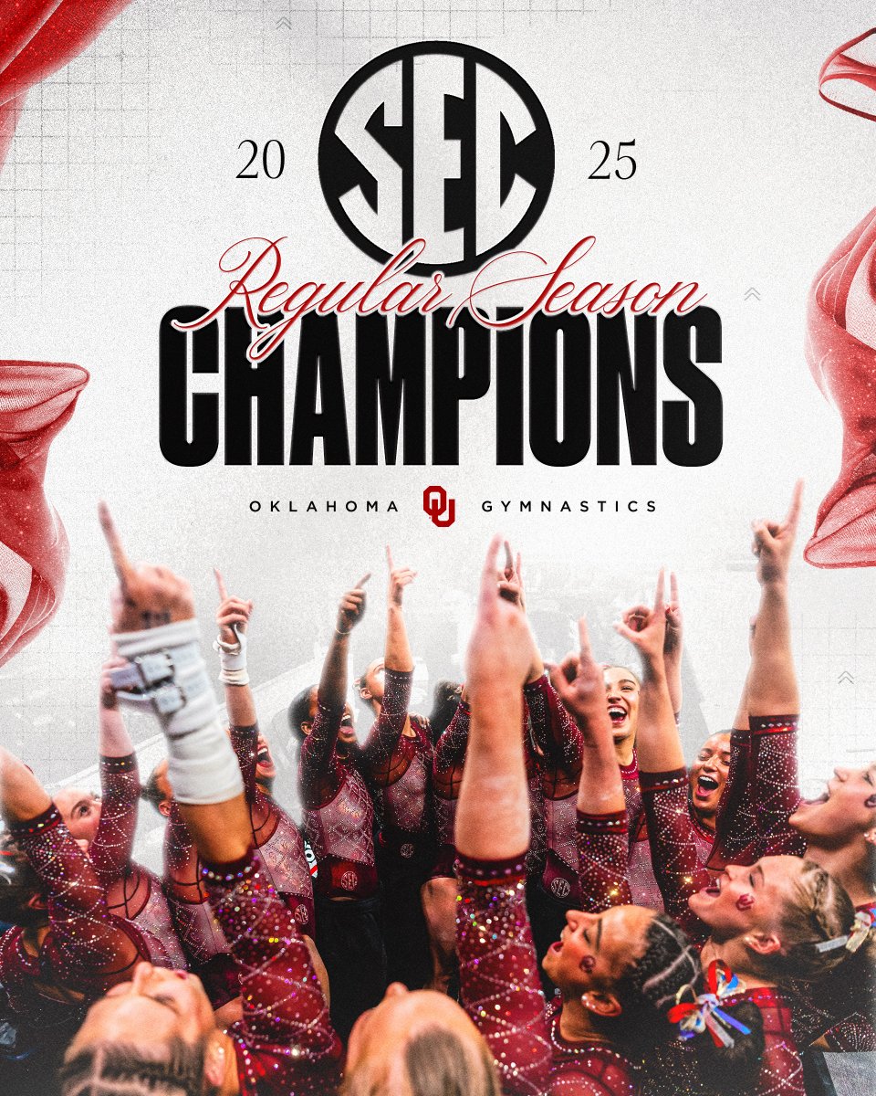 Oklahoma Women's Gym (@ou_wgymnastics) on Twitter photo CHAMPS! ๐
With tonight's victory, the Sooners have claimed at least a share of the SEC regular season title! CHAMPS! ๐
With tonight's victory, the Sooners have claimed at least a share of the SEC regular season title!