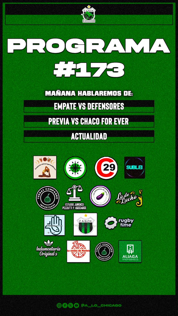 A_Lo_Chicago's tweet photo. #ALoChicago / #Programa173
🟢 𝗦𝗔𝗕𝗔𝗗𝗢 𝗔 𝗟𝗢 𝗖𝗛𝗜𝗖𝗔𝗚𝗢 ⚫
🍻Mañana juega el verde y A Lo Chicago sale a la cancha
✅Viví la previa en nuestro Instagram o YouTube y también por la AM 1480 https://t.co/A3AE3ODurt