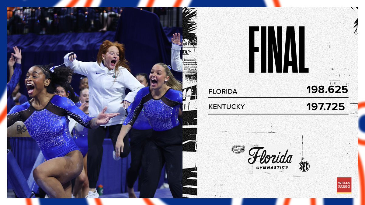 Gators Gymnastics (@gatorsgym) on Twitter photo OH MY GATORS !!!!!! 198.625 🤯
🔸highest score in the nation this season
🔸second best in Florida history
#GoGators | Presented by <a href="/WellsFargo/">Wells Fargo</a> OH MY GATORS !!!!!! 198.625 🤯
🔸highest score in the nation this season
🔸second best in Florida history
#GoGators | Presented by <a href="/WellsFargo/">Wells Fargo</a>
