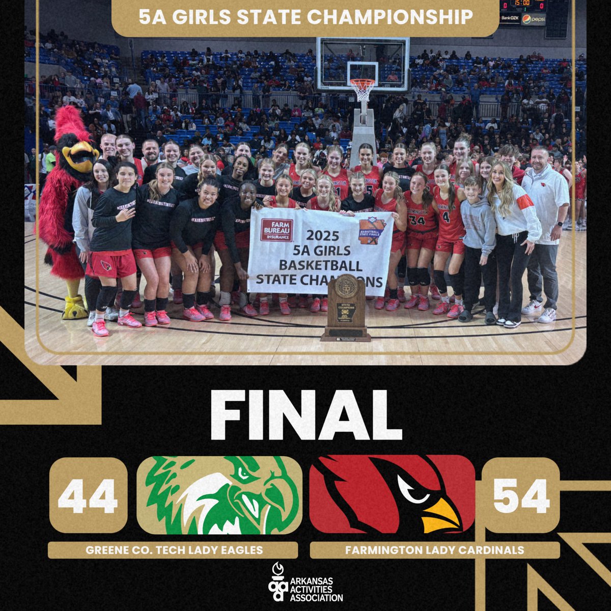 It's a three-peat! Farmington moves up in classification but the end result is the same as the Lady Cardinals win the 5A state title!