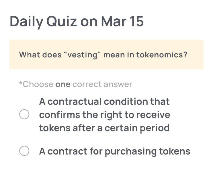 🔍 Need a Hint for Today’s Quiz?

This mechanism ensures that tokens are gradually released over time instead of being available all at once. It helps prevent market dumps and ensures long-term commitment. Can you guess what it’s called?