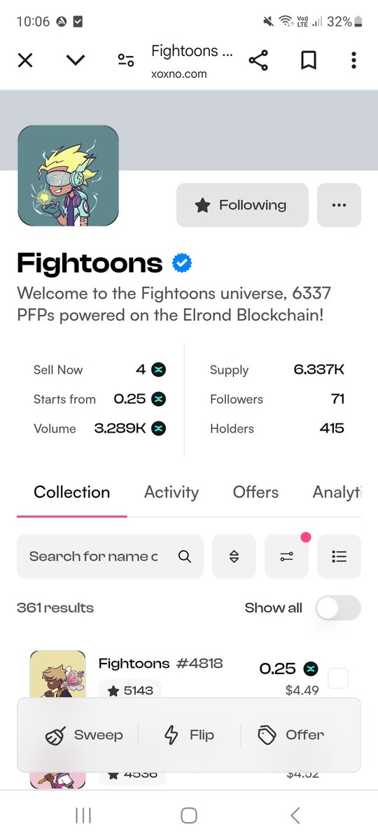 Since the <a href="/FightoonsStudio/">FIGHTOONS😈</a> release and sell out:
* listings have decreased.
* holders slowly increasing. 
* some nice sales on rares.
* staking being heavily utilised.

Building a strong community with plenty of 💎👐
Next steps already in motion. 
$fred $egld #mvx