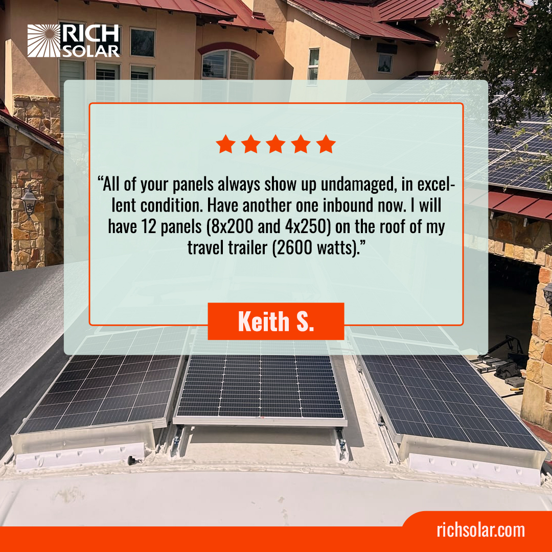 2600 watts of solar power on the roof of a travel trailer? 

Jeffrey D. is taking his off-grid setup to the next level with RICH SOLAR panels! 💪⚡

.

#SolarPower #OffGridLiving #RVsolar #VanLife #SolarPanelsForRVs #RenewableEnergy #Boondocking #TravelTrailer #SolarSetup