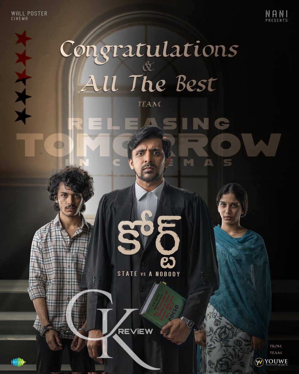 CKReview1's tweet photo. #CourtStateVsANobody (Telugu|2025) - THEATRE.

Priyadarshi &amp; Sivaji Gud Perf. 1st Hlf Took more time to get into the main conflict. 2nd Hlf is Pretty Decent. No standout moments. Draggy Narration &amp; Predictable Proceedings r drawbacks. A Fairly Engaging courtroom Drama. ABOVE AVG! https://t.co/WSVY5wFg25