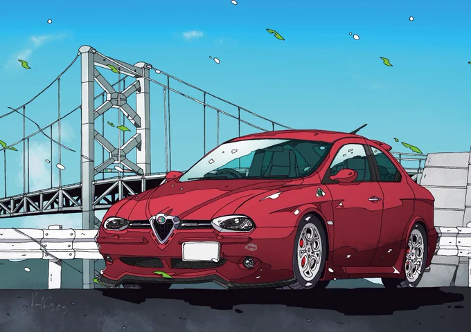 オーダーイラストで見る北九州の町#北九州 #カーイラスト #アルファロメオ #FIAT 