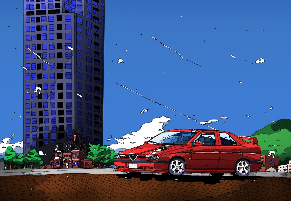 「オーダーイラストで見る北九州の町#北九州 #カーイラスト #アルファロメオ #F」|ヴォルフのイラスト