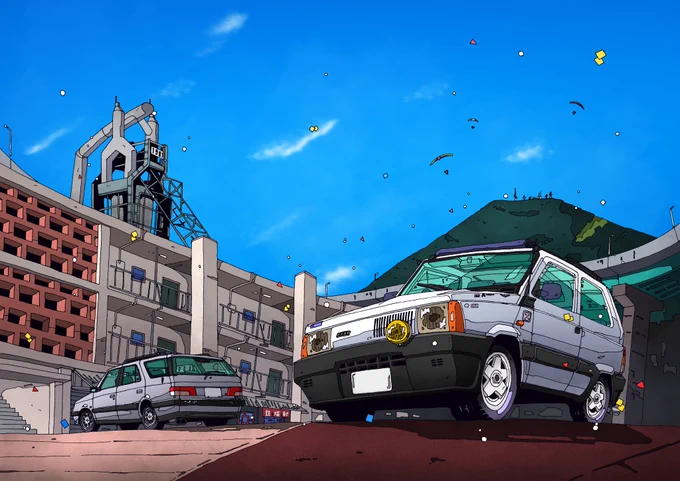 オーダーイラストで見る北九州の町#北九州 #カーイラスト #アルファロメオ #FIAT 