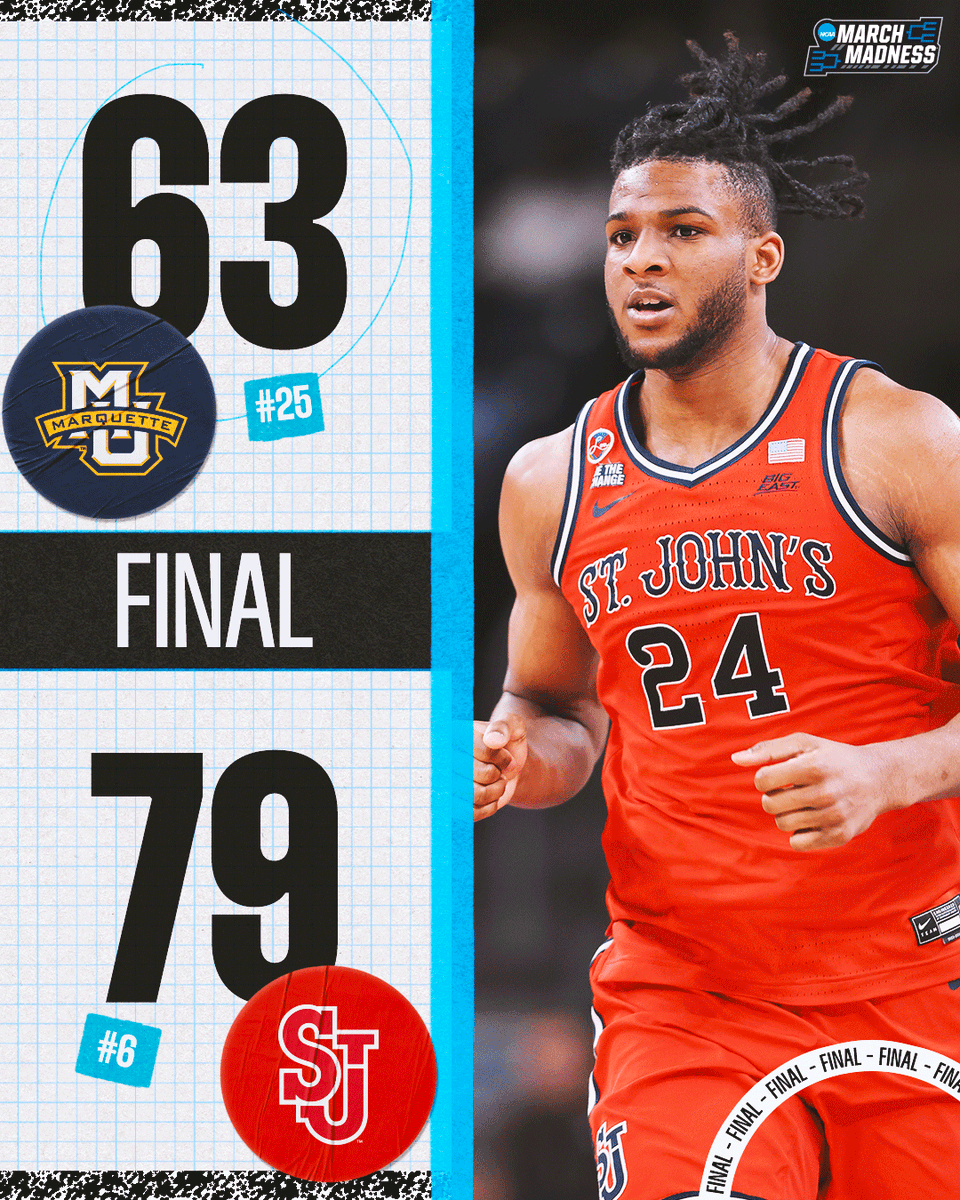 NO. 6 ST JOHN’S DEFEATS NO. 25 MARQUETTE 🔥

The Johnnies use a big second half to power their way to the Big East Tournament title game 💪