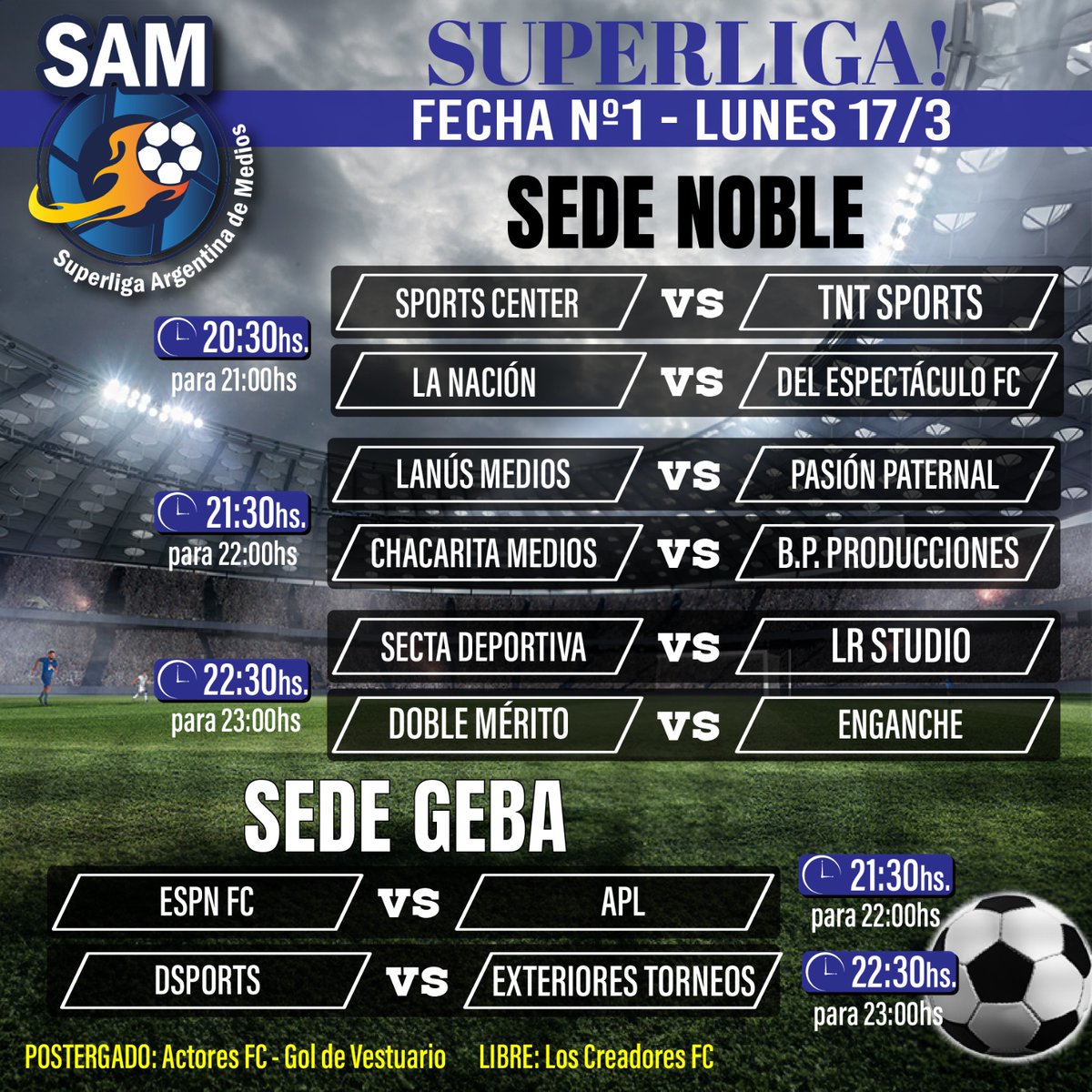 SuperligaMedios's tweet photo. ⚽️¡ Este lunes y con 8 partidos comienza la temporada N 13 
de SAM!⚽️

Se viene un gran torneo con 20 equipos y un campeonato que los enfrentará a todos contra todos.

 Con muchos partidazos 
 todos van los primeros 3 puntos.

¡A jugar! https://t.co/2Ru5dN4NEq
