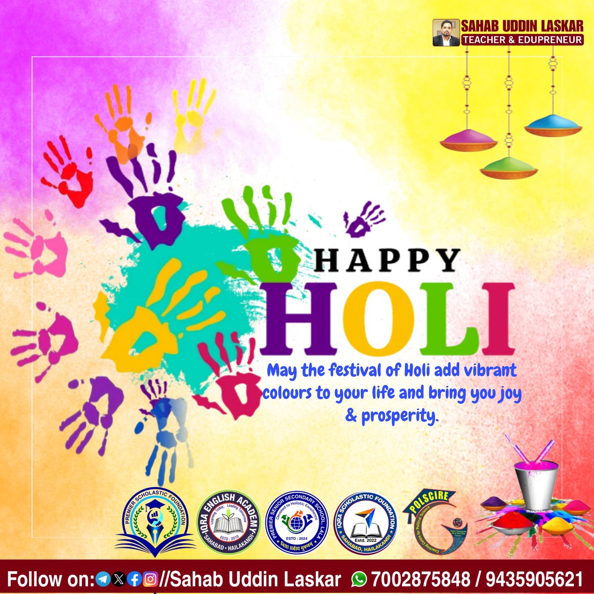 #HappyHoli.
May this Holi bring forth the colors of love, peace &amp; togetherness. Wishing you a joyous and colorful #Holi celebration!💖🌈💐🎉