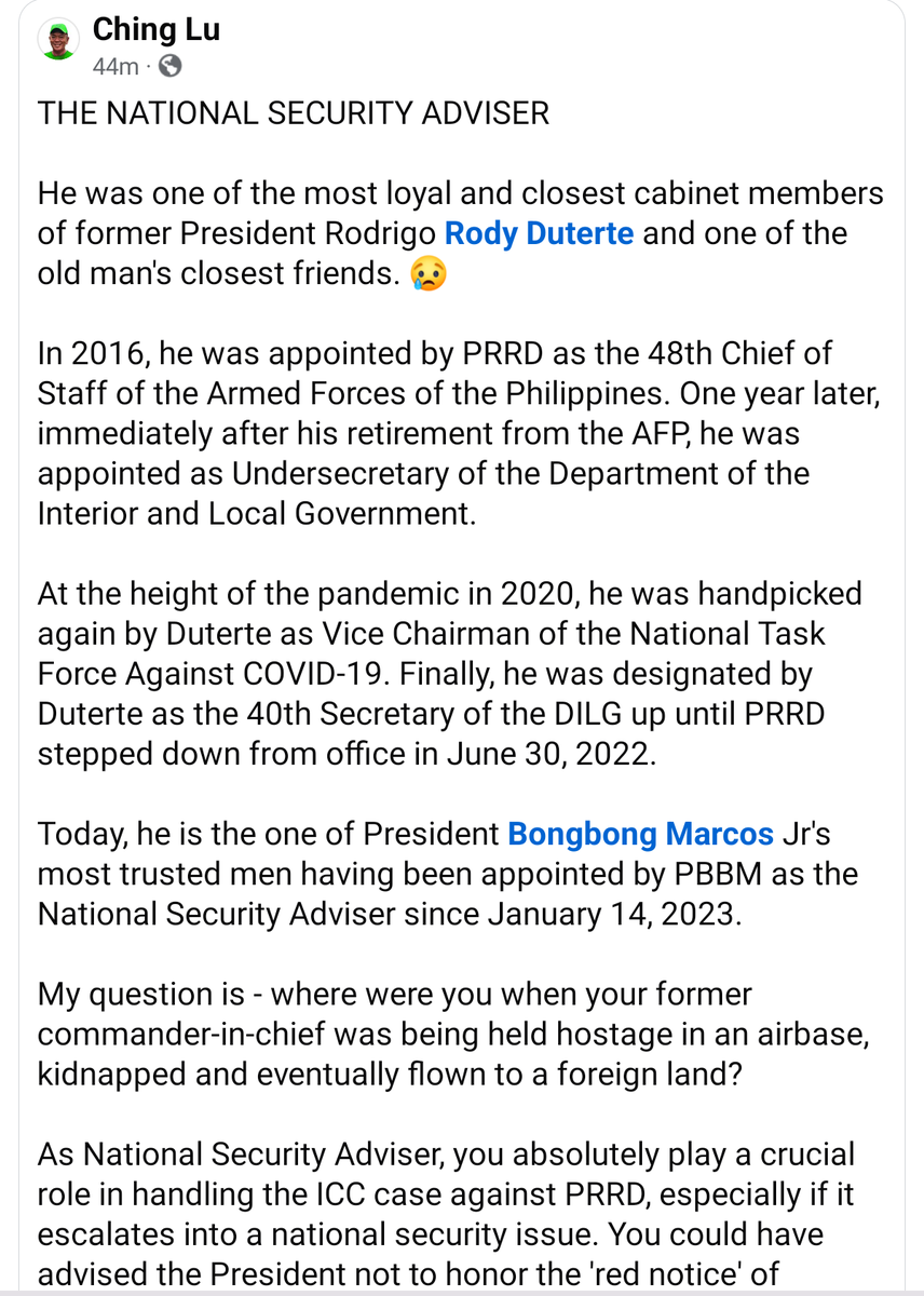 Gerbi_23's tweet photo. "EDUARDO ANO" IS A "TRAITOR" 😡

ANG DATING NATIONAL SECURITY ADVISER NG FPRRD.

Isa siya sa pinaka-tapat at pinakamalapit na miyembro ng gabinete ni dating Pangulong Rodrigo Rody Duterte at isa sa mga matalik na kaibigan ng matanda.

Ready Below 👇 https://t.co/ieAj0bF313