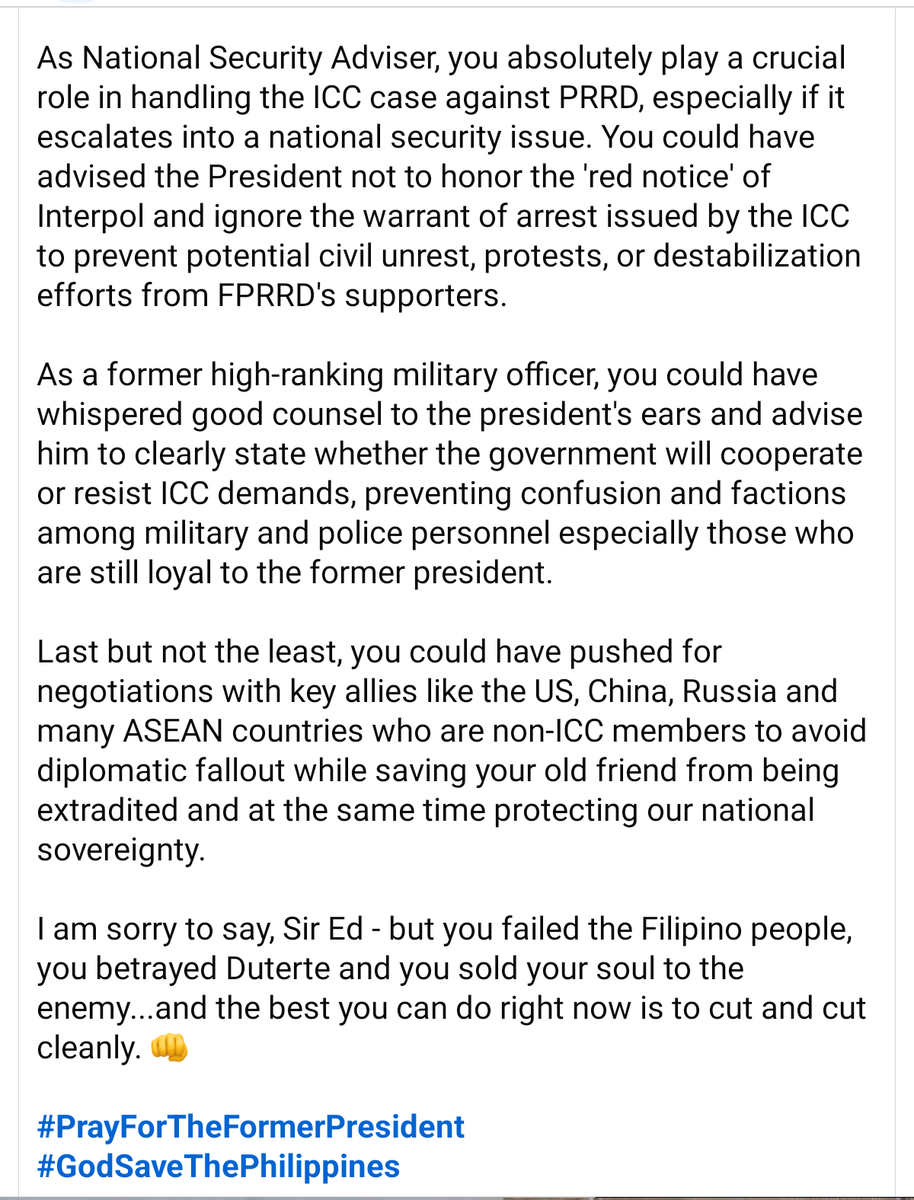 Gerbi_23's tweet photo. "EDUARDO ANO" IS A "TRAITOR" 😡

ANG DATING NATIONAL SECURITY ADVISER NG FPRRD.

Isa siya sa pinaka-tapat at pinakamalapit na miyembro ng gabinete ni dating Pangulong Rodrigo Rody Duterte at isa sa mga matalik na kaibigan ng matanda.

Ready Below 👇 https://t.co/ieAj0bF313