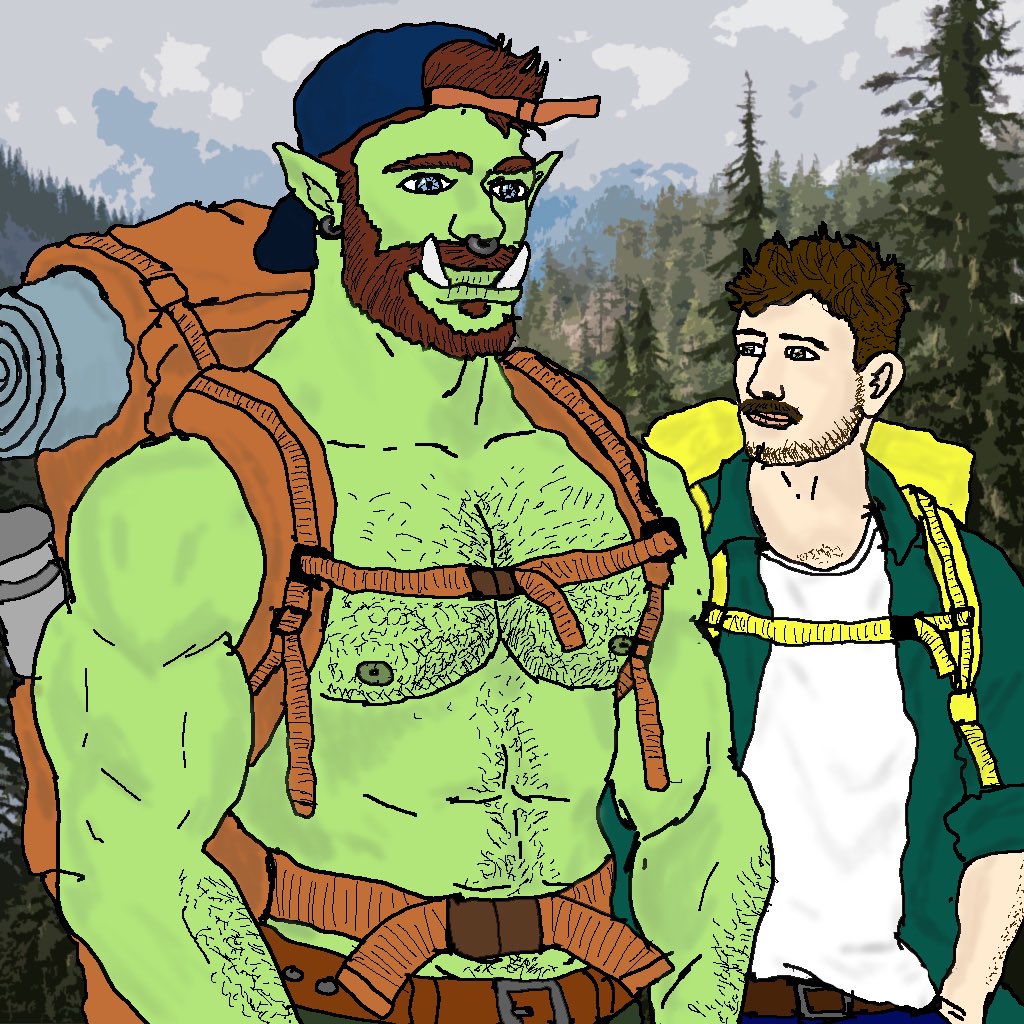 D_BatemanBooks's tweet photo. Cover art preview for the final volume of “The Orc Who Came Inside”

Handsome half-orc and his nerdy gamer geologist BF go on a rugged wilderness trek to meet a horny Minotaur volcano god. https://t.co/So3A34VKrf