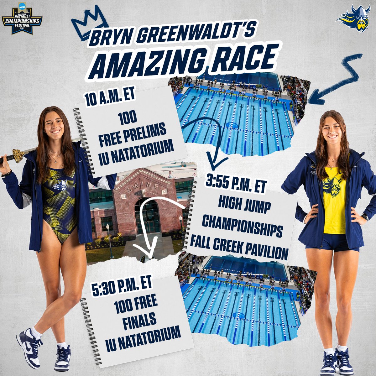 Augustana Vikings (@goaugie) on Twitter photo Today's the day! Bryn Greenwaldt will participate in two seperate National Championships this afternoon. Follow <a href="/AugieSwim/">Augustana Swimming & Diving</a> and <a href="/AugustanaTrack/">Augustana Track/XC</a> for updates or GoAugie.com/Live to tune in! ⚔️
#BuildingChampions Today's the day! Bryn Greenwaldt will participate in two seperate National Championships this afternoon. Follow <a href="/AugieSwim/">Augustana Swimming & Diving</a> and <a href="/AugustanaTrack/">Augustana Track/XC</a> for updates or GoAugie.com/Live to tune in! ⚔️
#BuildingChampions