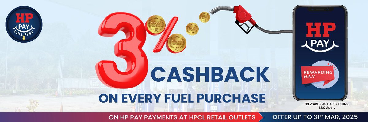 HPCL_Mumbai's tweet image. Just 15 days left to enjoy 3% cashback on every fuel purchase with #HPPay! Don’t miss out on the savings—fuel up, pay smart, and earn rewards. Don’t miss out, offer valid till March 31, 2025! #HPCL