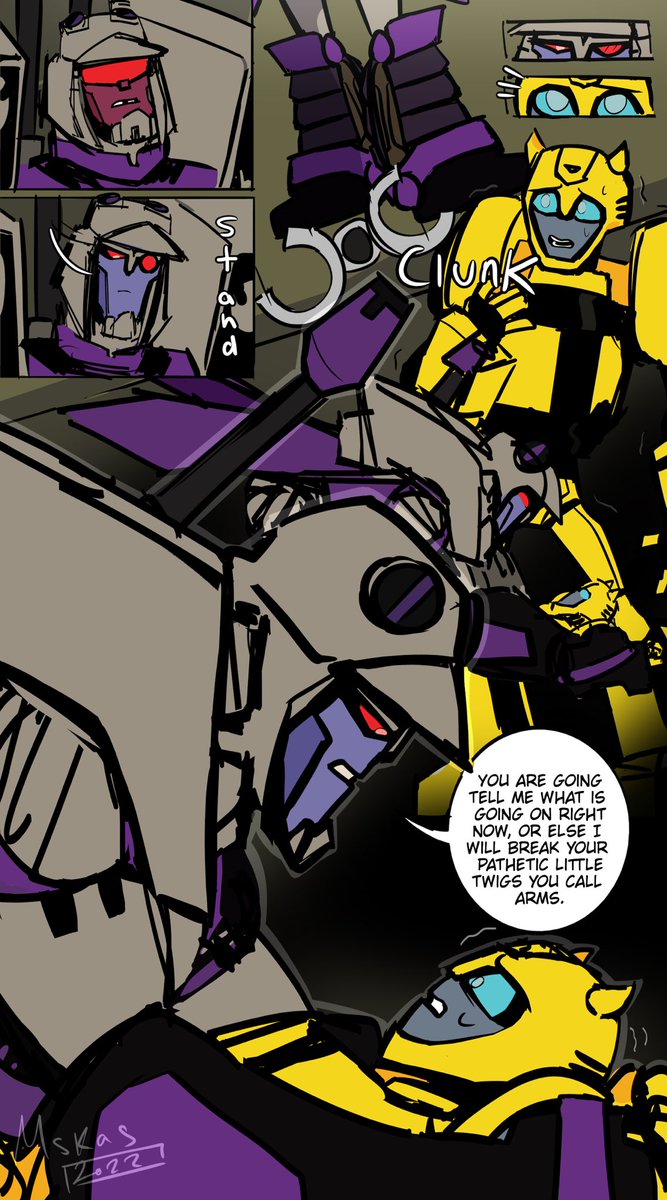 Mmskas_'s tweet photo. Been thinking abt posting transformers content again and it reminded me of that time when someone commissioned me to draw a sketch comic page of a scene from a #blitzbee fanfic https://t.co/paibbUZvvT