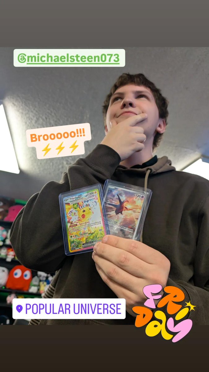 PopUniShop's tweet photo. Bro's got the spark! ⚡ Michael pulled SIR PIKACHU after coming in for Friday Night Magic! 🤯 Amazing pull! 🌟 Thanks so much everyone for playing at FNM tonight!
#fnm #mtg #pokemon #popularuniverse #fridaynightmagic #pikachu https://t.co/PWjof7c8FB
