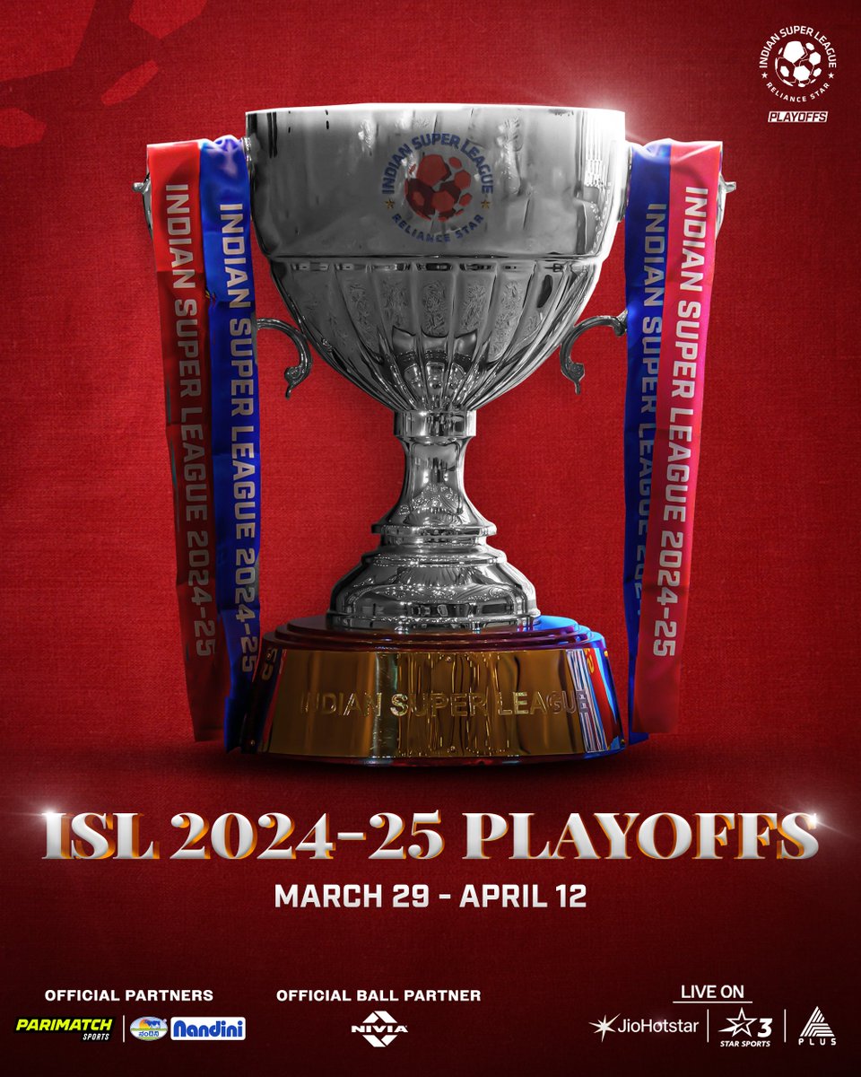 IndSuperLeague's tweet photo. THE FINAL EPISODE! 🔥🏆

The road to glory kick-starts on 29th March, two do-or-die clashes, four Semi-Final battles, and one epic showdown on April 12! 📅

Click on the link to read more: https://t.co/DwYAOYAQ3Z

#ISL #LetsFootball #ISLPlayoffs #ISLFinal https://t.co/ldupCQDxuU