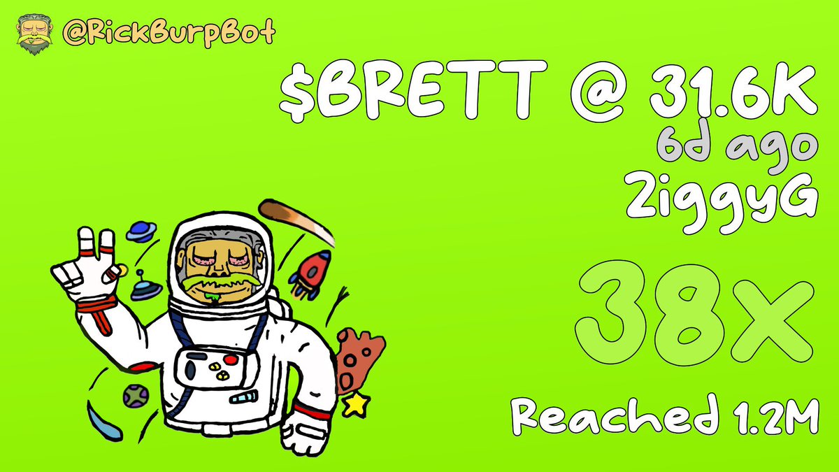 Shoutout to <a href="/ZtheGoats/">Z the Goat</a>  for suggesting to buy and hold $Brett when it was at a 32k MC. 

Fast forward 6 days, and it’s sitting at a 1.2M MC 🚀 That’s a 38x return! Holding strong 💎🙌