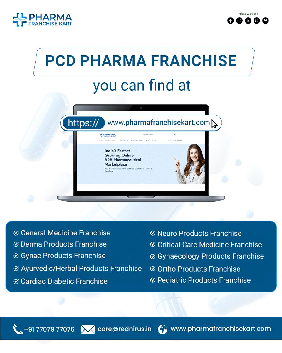 pharmapcdkart's tweet photo. Elevate your business with PCD Pharma Franchise! Get access to wide range of high quality pharma products for marketing or distribution business.
📞 +91-7707977076
📧 care@rednirus.in
🌍 https://t.co/lBgxugojlK
#PharmaProductsFranchise #PharmaProductsList #DermaPCDFranchise https://t.co/oEpZF3qEHr