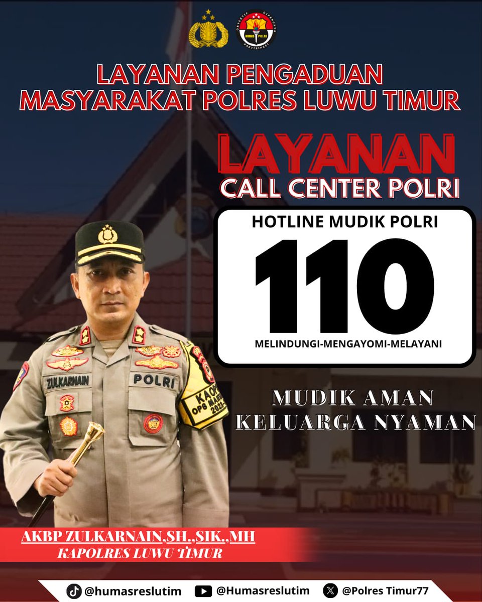 110 Polres Luwu Timur Siap Melayani Anda

"Mudik Aman, Keluarga Nyaman"

#mudikamankeluarganyaman #polresluwutimur #WeAreATeam