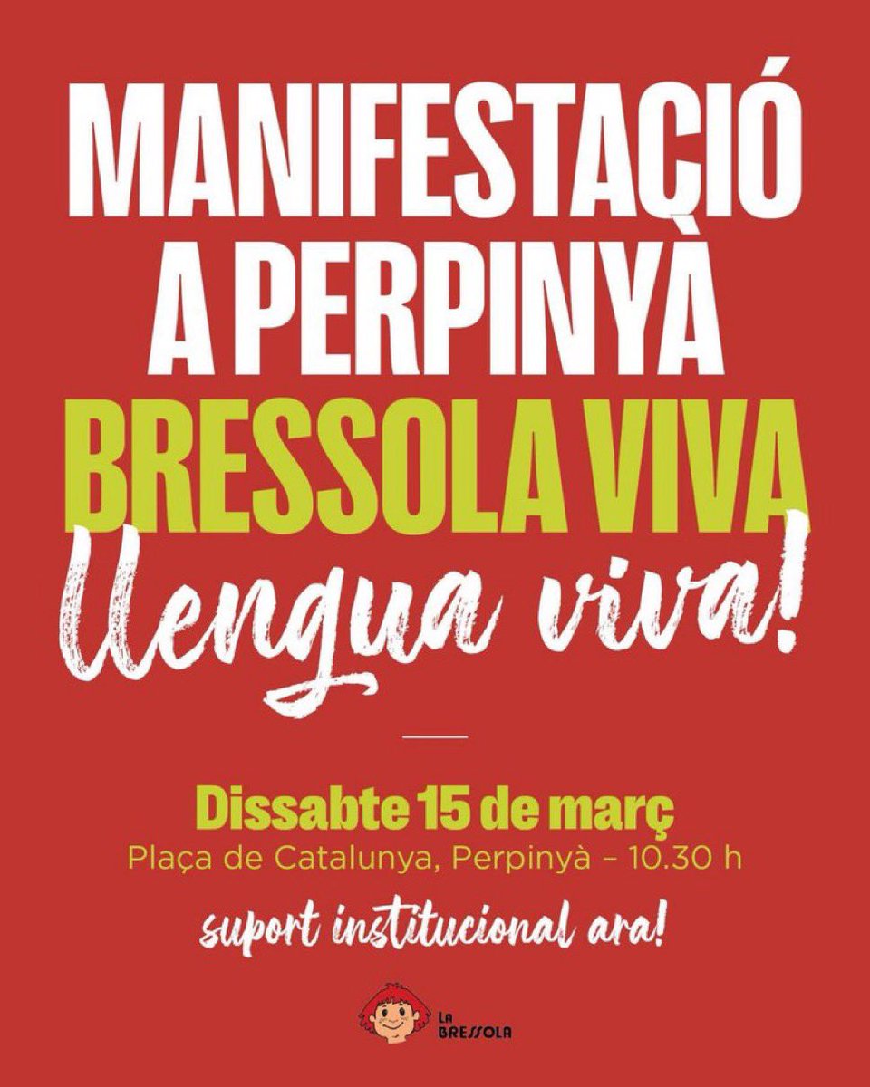 Antoni Gelonch (@antoni_gelonch) on Twitter photo Avui és el dia!
A 2/4 d’11 a la Plaça d Catalunya d Perpinyà!
Tots x <a href="/LaBressola/">La Bressola</a>, tots x la Bressola i la llengua vives!
#Lleidaperlabressola
<a href="/Horitzons2050/">Fundació Privada Horitzons 2050</a> + <a href="/ateneulleida/">Ateneu Popular de Ponent Lleida</a> + <a href="/orfeolleidata/">Fundació Orfeó Lleidatà</a> + <a href="/OmniumLleida/">Òmnium Lleida-Ponent</a> Avui és el dia!
A 2/4 d’11 a la Plaça d Catalunya d Perpinyà!
Tots x <a href="/LaBressola/">La Bressola</a>, tots x la Bressola i la llengua vives!
#Lleidaperlabressola
<a href="/Horitzons2050/">Fundació Privada Horitzons 2050</a> + <a href="/ateneulleida/">Ateneu Popular de Ponent Lleida</a> + <a href="/orfeolleidata/">Fundació Orfeó Lleidatà</a> + <a href="/OmniumLleida/">Òmnium Lleida-Ponent</a>
