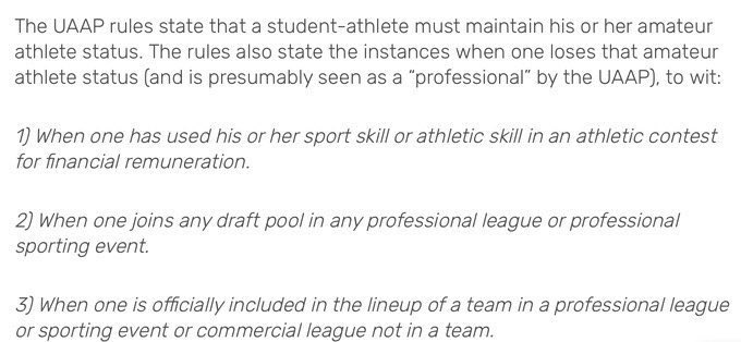 Here’s the official letter from Adamson to the UAAP asking to verify the #KOVO Draft application of Miss Alyssa Solomon of National University.

Solomon has withdrawn her application due to a UAAP rule which prohibits current UAAP players from being drafted in any pro league.