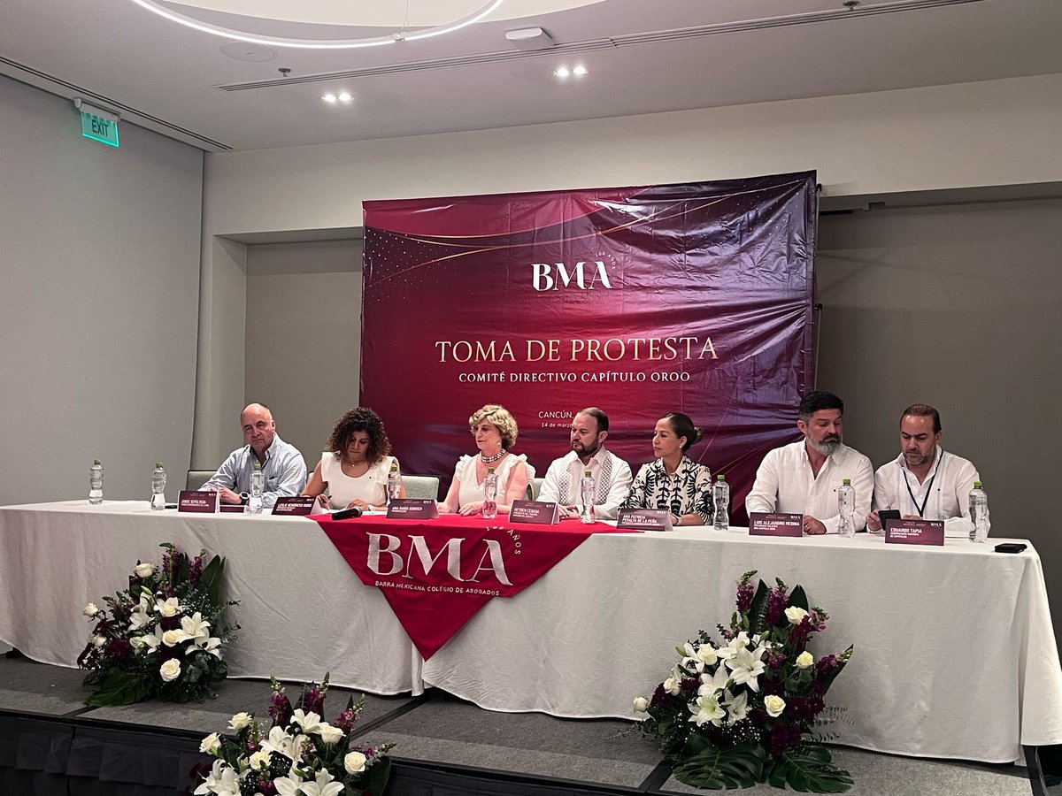BMA_Abogados's tweet photo. Celebramos la toma de protesta del nuevo Comité Directivo del Capítulo Quintana Roo, presidido por Leslie Angelina Hendricks Rubio. Nuestra presidenta, Ana María Kudisch, tuvo el honor de investir al comité, acompañada por nuestros Vicepresidentes Jorge Sepúlveda y Diego Sierra, así como miembros del Consejo Directivo. ¡Éxito en este nuevo ciclo!