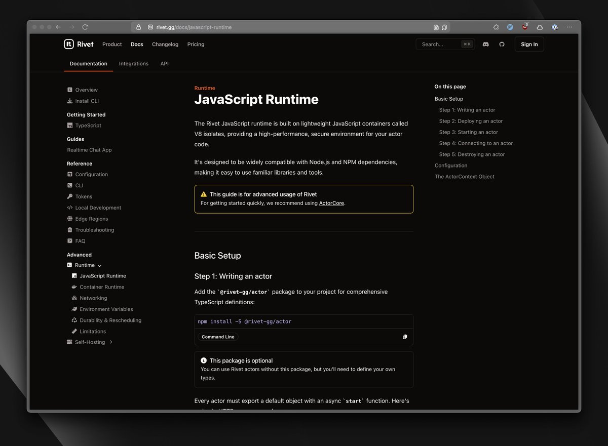 NathanFlurry's tweet photo. 📝 new docs &amp; landing page for @rivet_gg

with ActorCore's launch, we're making a clearer distinction between Rivet (infra) and ActorCore (framework).

would love your thoughts! https://t.co/2T9JMSpKoe