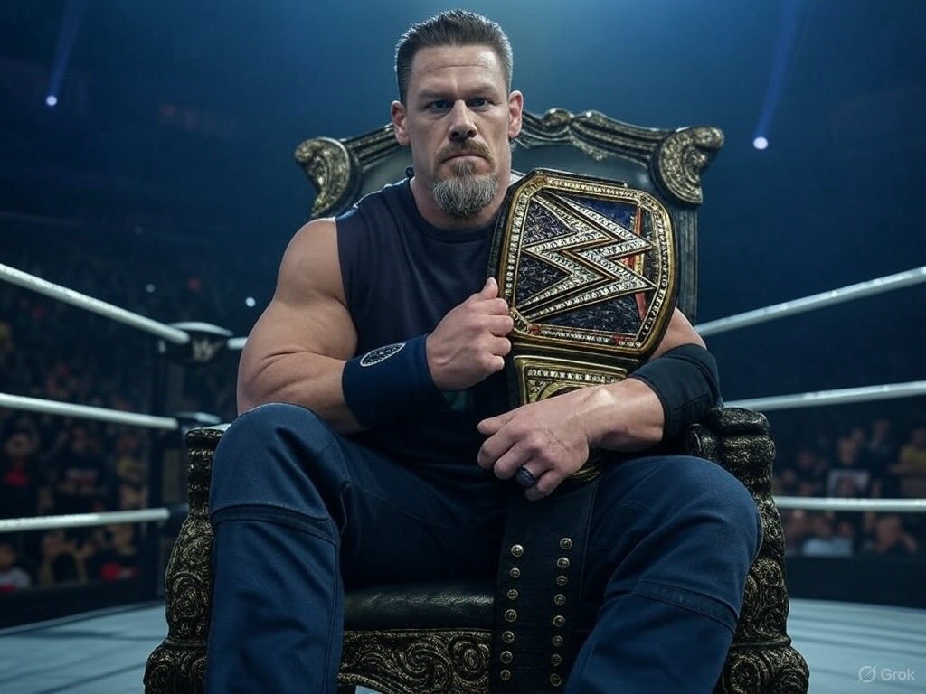 BrutusMaximusX's tweet image. #HeelTurn #HeelCena #WWEEurope #JohnCena 
Heel John Cena with a new look and beard winning the WWE Undisputed Championship at #WrestleMania41 sitting on his Throne just like Thanos or Darkseid