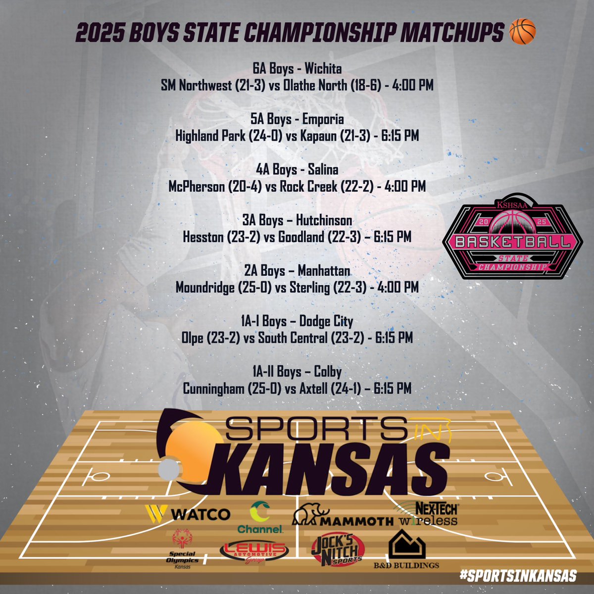 2025 Boys 🏀 State Title Matchups have been set. #sportsinkansas