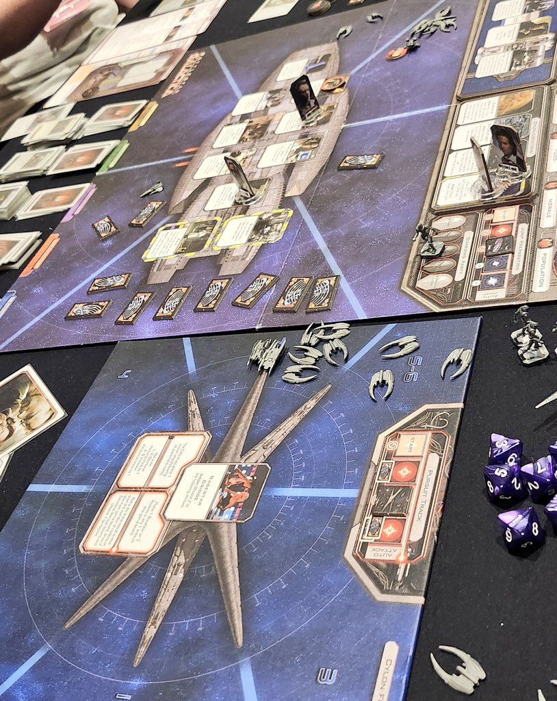 1st game of <a href="/BreakoutCon/">Breakout Con</a> is our traditional Battlestar Galactica.  It was also the fastest BSG game I've ever seen. Callie and Baltar teamed up for a near perfect Cylon victory.  If the Centurions hadn't gotten us, the empty fuel tanks would have.