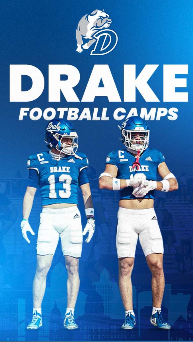 Thank you <a href="/Coach_VasquezAJ/">A.J. Vasquez</a> for the invite to Drake football camp
<a href="/RockPerkins52/">Bill Perkins</a> 
<a href="/DrakeBulldogsFB/">Drake Football</a>