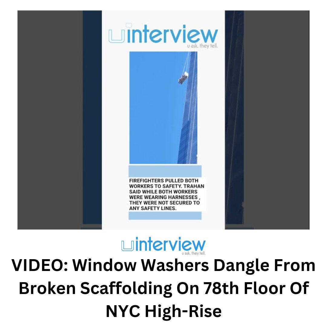 uinterview's tweet image. Full Story: uinterview.com/viral-videos/v…

VIDEO: Window Washers Dangle From Broken Scaffolding On 78th Floor Of NYC High-Rise

Follow @uinterview for exclusive celebrity news and interviews!

#windowwashers #NYC #highrise #newyork #newyorkcity