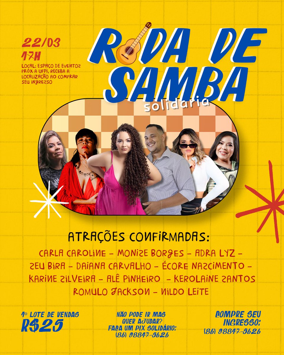 cllaretee's tweet photo. Essa roda de samba vai ser tão lindaaa!
Vamo?
Para informações sobre como comprar o ingresso ou ajudar, fala comigo no WhatsApp: 86 9 8847 5626 https://t.co/xtCYBE4UEn