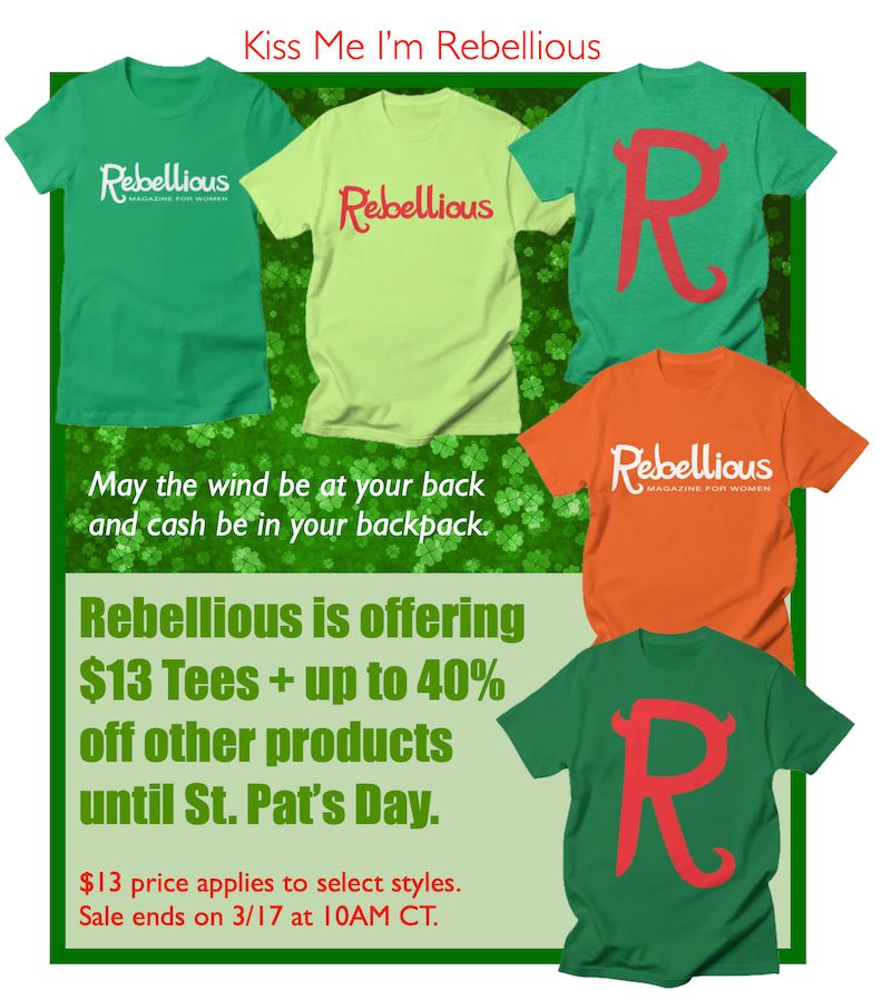 RebelliousMag's tweet photo. SPRING SALE! $13 Tees + up to 40% off Everything
Sale prices as marked. $13 price applies to select styles. Ends 3/17 at 10 AM CT.
https://t.co/kGD1dG6tad
#BuyRebellious
#WearRebellious
#RebelliousMagSwag
#StPatricksDay
#StPatricksDaySale
#Begorra! https://t.co/2BOPg6Oo7O