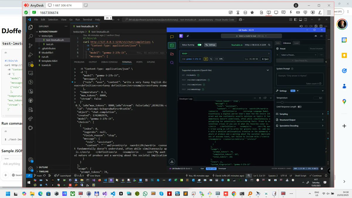 Have been trying Gemma 3 for some generative AI TLex lexicography tasks (&amp; other tasks) &amp; asked it to write a funny dictionary entry for "LLM" &amp; the entry actually isn't so bad😂

Here I was using gemma-3-27b-it running in a local LM Studio server on an RTX 3090 GPU with 24GB RAM