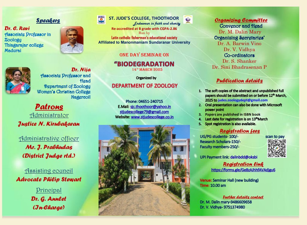 JudeThoothoor's tweet photo. The Department of zoology organised a one day seminar on Biodegradation https://t.co/fgJ8ieMuli