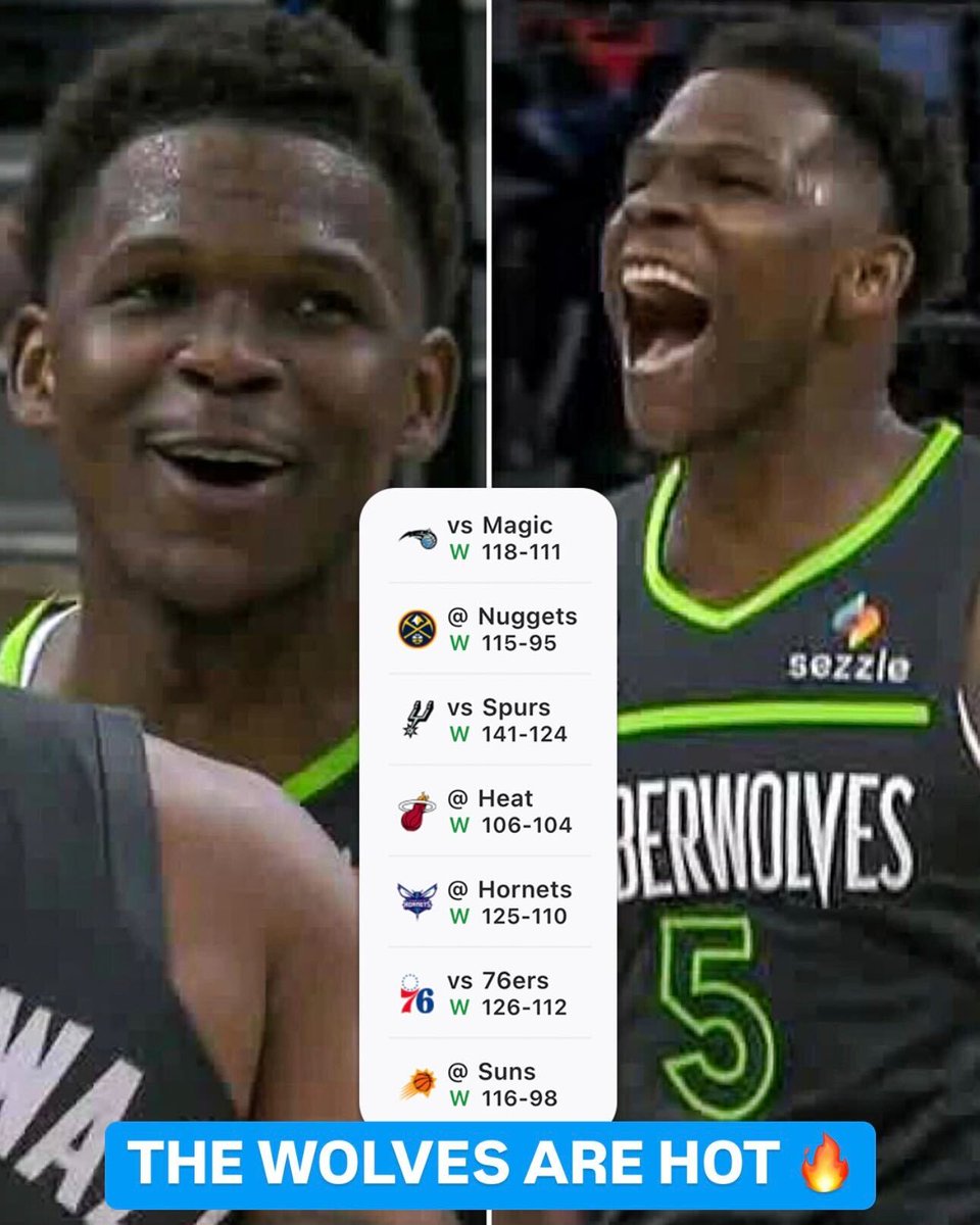 espn's tweet photo. SEVEN STRAIGHT WINS FOR THE WOLVES 🐺

Minnesota is also 12-0 in the last 12 games Julius Randle has played in 💪 https://t.co/kLokJyDsNe
