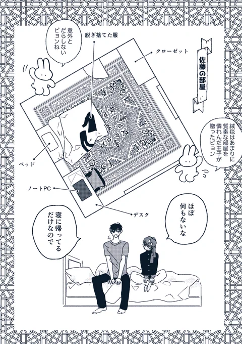 これは一ヶ月ぐらいなら兄弟だし、一緒のベッドでいいだろと思ってるヒサシの部屋(ラシードが阻止した)
※厩舎:馬小屋のこと 