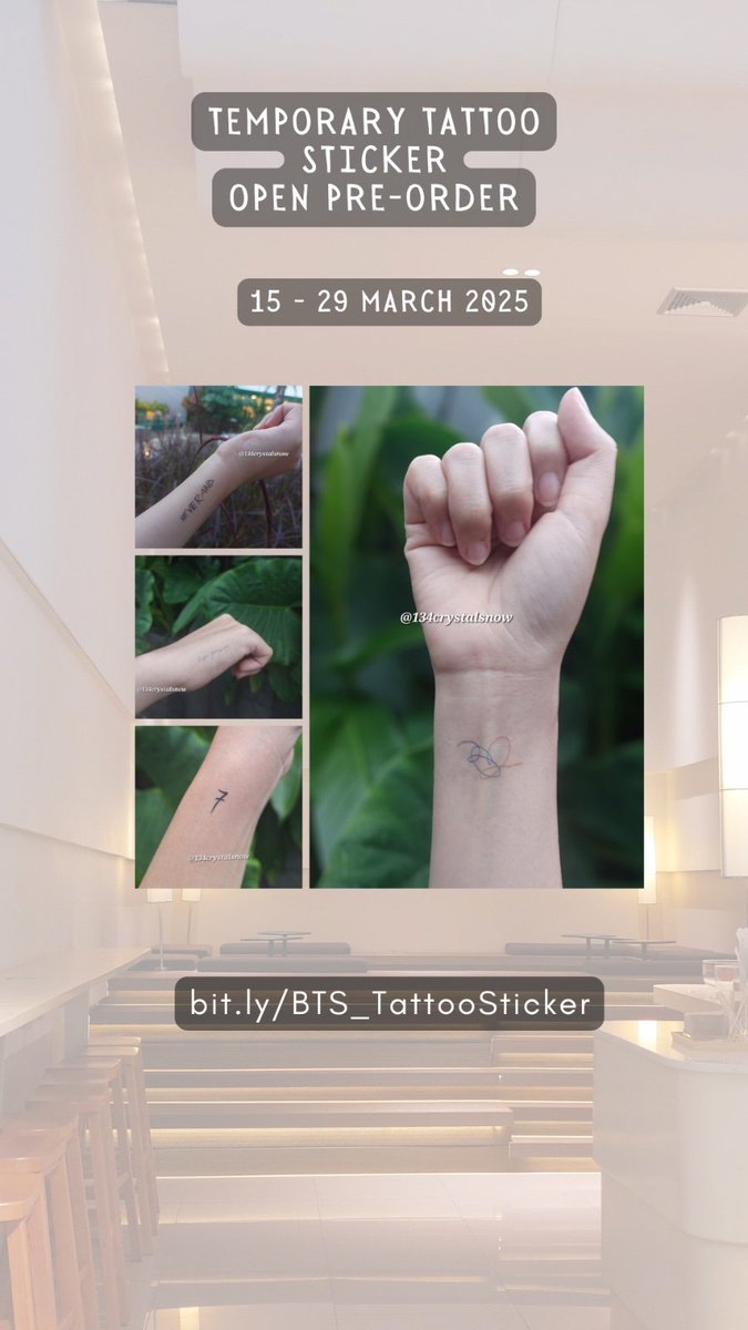134crystalsnow's tweet image. Open Pre-order 
BTS Temporary Tattoo Sticker 

⏰️ 15 - 29 March 2025

💌 for any questions 

PO form bit.ly/BTS_TattooStic…

#wts #tattoosticker #temporarytattoo #hots #HOPE_ON_THE_STAGE_TOUR #BTS #BTSARMY