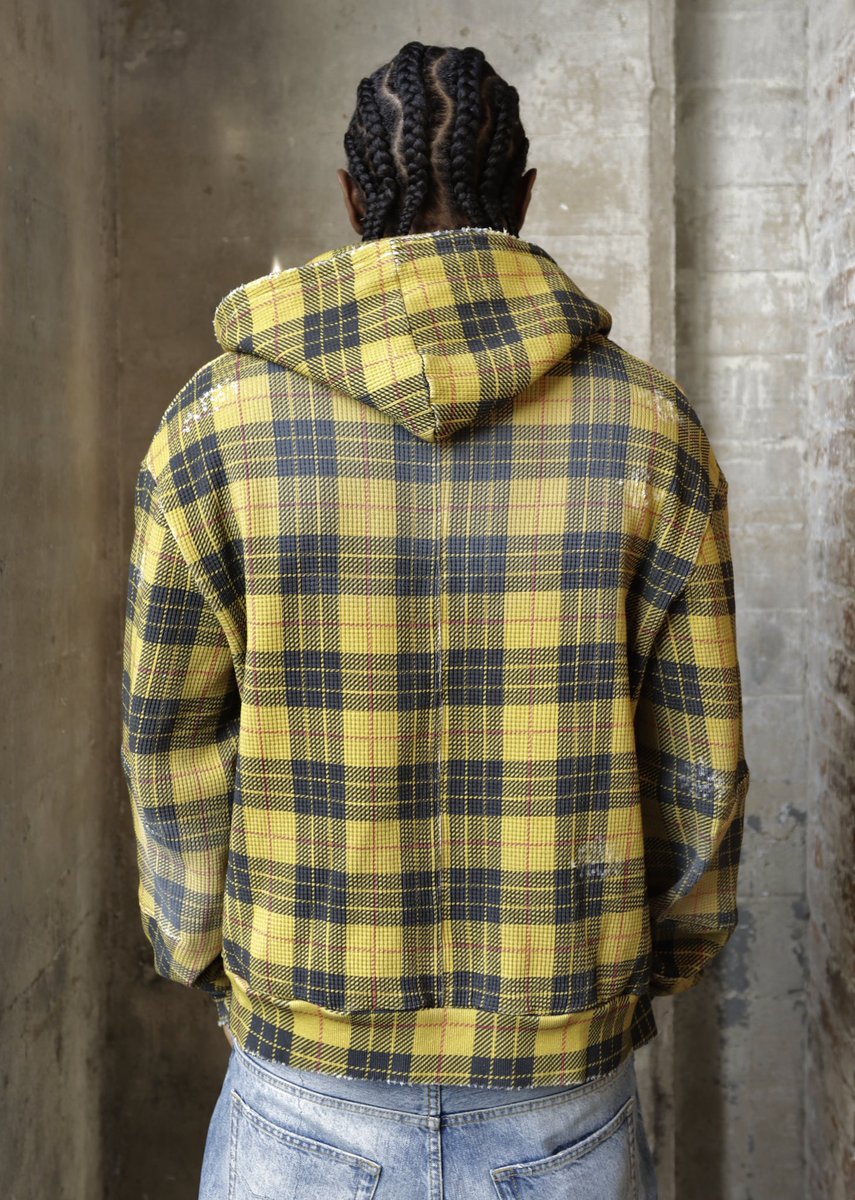 I designed this yellow Plaid Printed Waffle Hoodie for spring