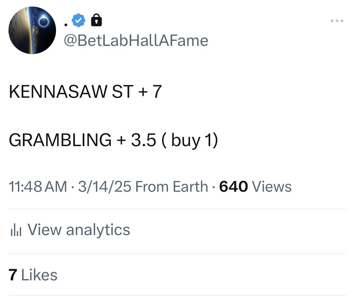 BetLabAnalytics's tweet photo. We got it !! 
Ladies &amp; Gents I present to you  the perfect card 

KENNASAW ST + 7✅✅

GRAMBLING + 3 ✅✅✅

MICHIGAN +2.5 ✅✅✅

MARYLAND -1 .. ✅✅✅

MIAMI OHIO +4.. ✅✅✅

@BetLabAnalytics  5-0 .. Welcome to my madness can I get a RT https://t.co/6PfDmcqWdx