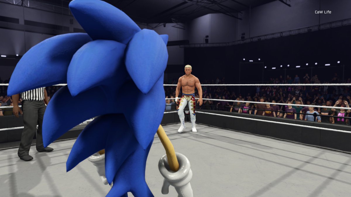 TheCaWLife's tweet photo. Even Sonic puts down the chilidog for a lil Cake 🎂😂 #WWE2k25 #PWModz #SonicTheHedgehog #LastGen https://t.co/QpQrDWZQ9A