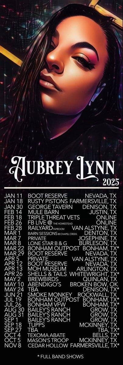 aubreylynnmusic's tweet image. 🍀5 NEW SHOWS ADDED!🍀
We’d love to come play at your venue, festival, or private party event in 2025! WE ARE NOW BOOKING! Contact us here or via email: aubreylynnmusic@gmail.com and let’s book a date! #AubreyLynnMusic #booking2025 #risingcreator #Texas #Country #Music #LIVE