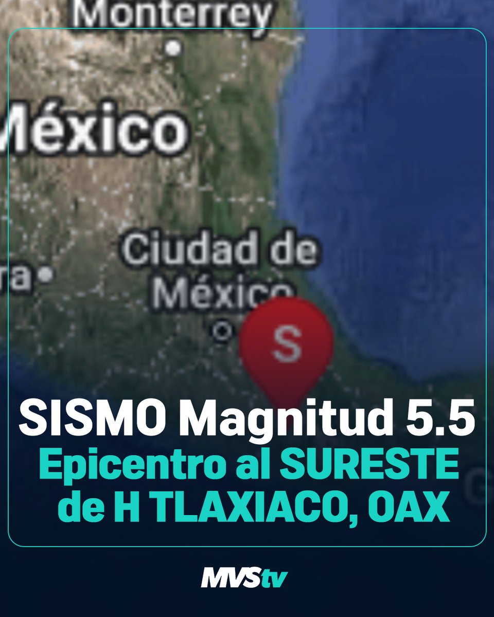 MVStvOficial's tweet photo. Se registró un sismo de magnitud 5.5 con epicentro al sureste de H. Tlaxiaco, Oaxaca. ⚠️
#Sismo #México #AlertaSísmica #MVSTV https://t.co/kKyFe9e25i