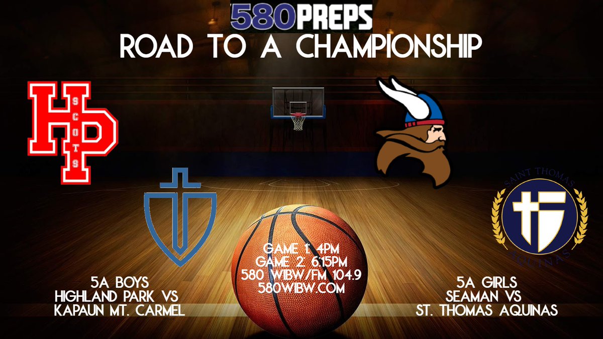 580SportsTalk's tweet photo. It's a state championship doubleheader on the final day of the #580Preps Road to a Championship! First in 5A girls @ladyvike_bball defends their title against @STAsaintsGBB. Then in 5A boys @ParkRunnin tries to dethrone @kmcathletics. Join us on https://t.co/mxhN9vbSXm! https://t.co/Yi4y9qMsvd