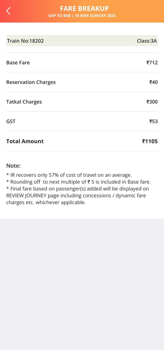 AmanJaiswal_'s tweet photo. Facing fare discrepancy on IRCTC: Non-Tatkal base fare ₹441 Tatkal base fare ₹712 (should be same) for Train 18202 (3A,GKP-BSB) &amp; few other trains. Total ₹1105 vs expected ₹820. Pls investigate &amp; revert back @IRCTCofficial @RailMinIndia @AshwiniVaishnaw #IRCTC #IndianRailways https://t.co/NjKoR1efd6