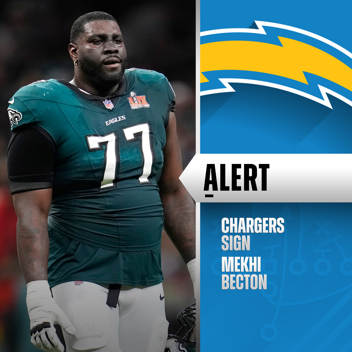 Chargers sign OL Mekhi Becton.