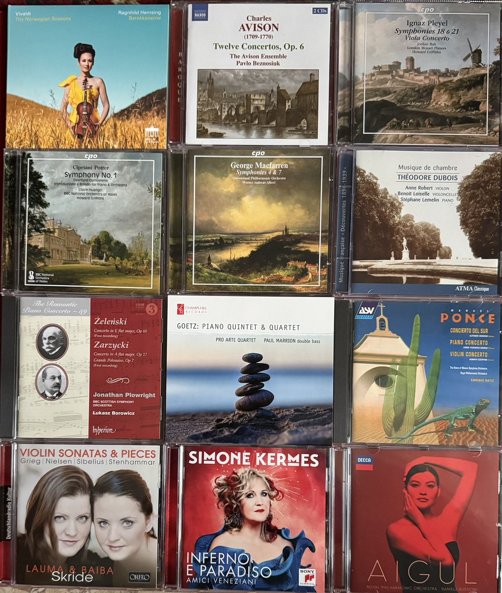 BramaAlessandro's tweet photo. The albums listened to this week. A strange #Vivaldi, #Avison, #Pleyel, #Cipriani #Potter, #Macfarren, a surprising #Dubois, #Zelenski, #Zarzycki, an exceptional #Goetz, #Ponce. Then three anthologies: the #Skride sisters, Simone #Kermes and Aigul #Akhmetshina. https://t.co/CX0TqyKE3X